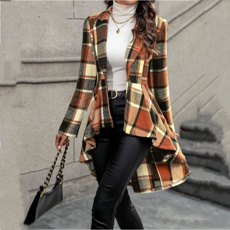 Cappotto Peplum a Quadri Donna Alto-Basso
