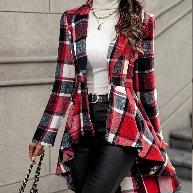 Cappotto Peplum a Quadri Donna Alto-Basso