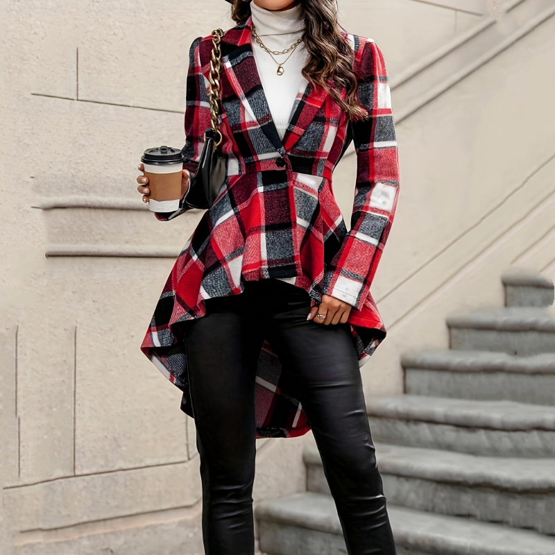 Cappotto Peplum a Quadri Donna Alto-Basso
