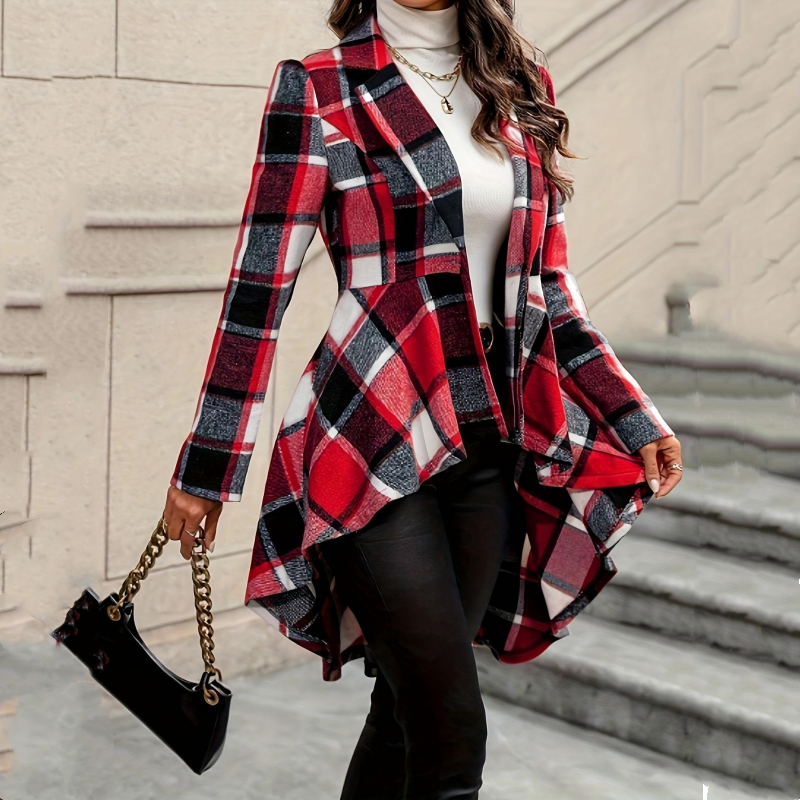 Cappotto Peplum a Quadri Donna Alto-Basso
