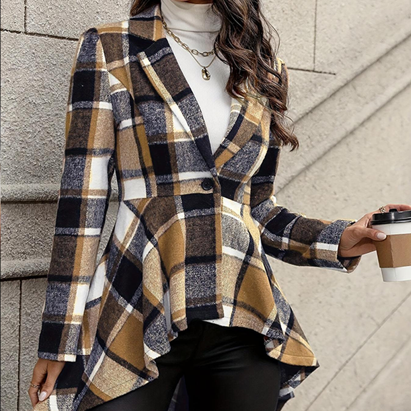 Cappotto Peplum a Quadri Donna Alto-Basso
