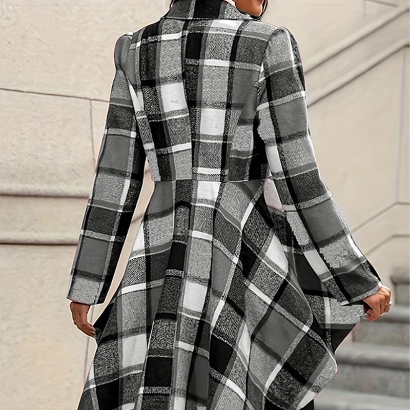 Cappotto Peplum a Quadri Donna Alto-Basso