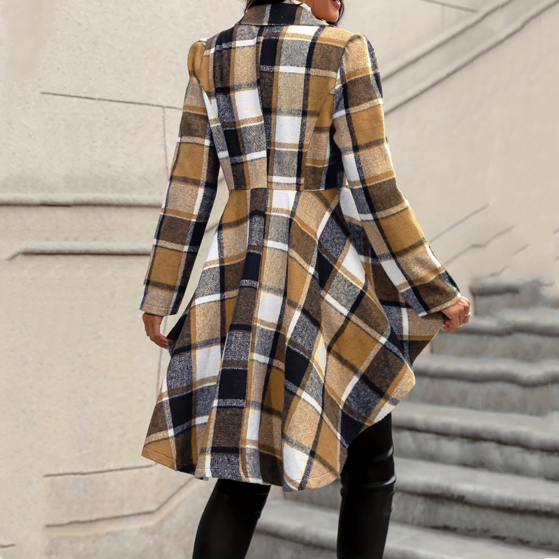 Cappotto Peplum a Quadri Donna Alto-Basso