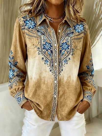 Tucson™ | Blusa Bottonata Floreale Vintage Western