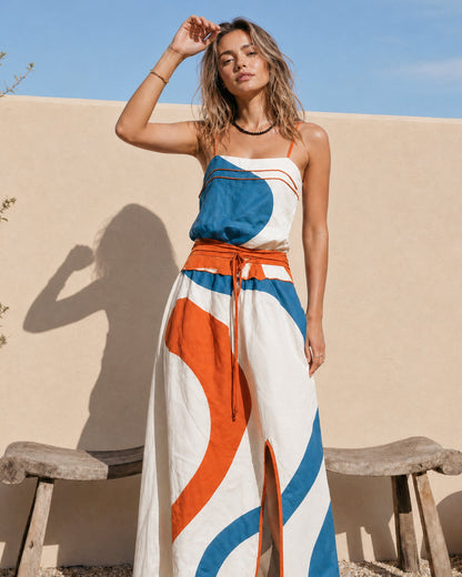 Abito Maxi Senza Maniche in Lino Minimalista per Donna -