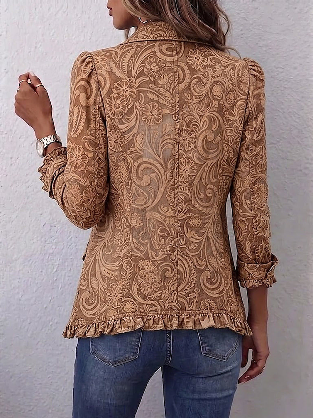 Valentina | Giacca Boho con Volant, Paisley Cammello