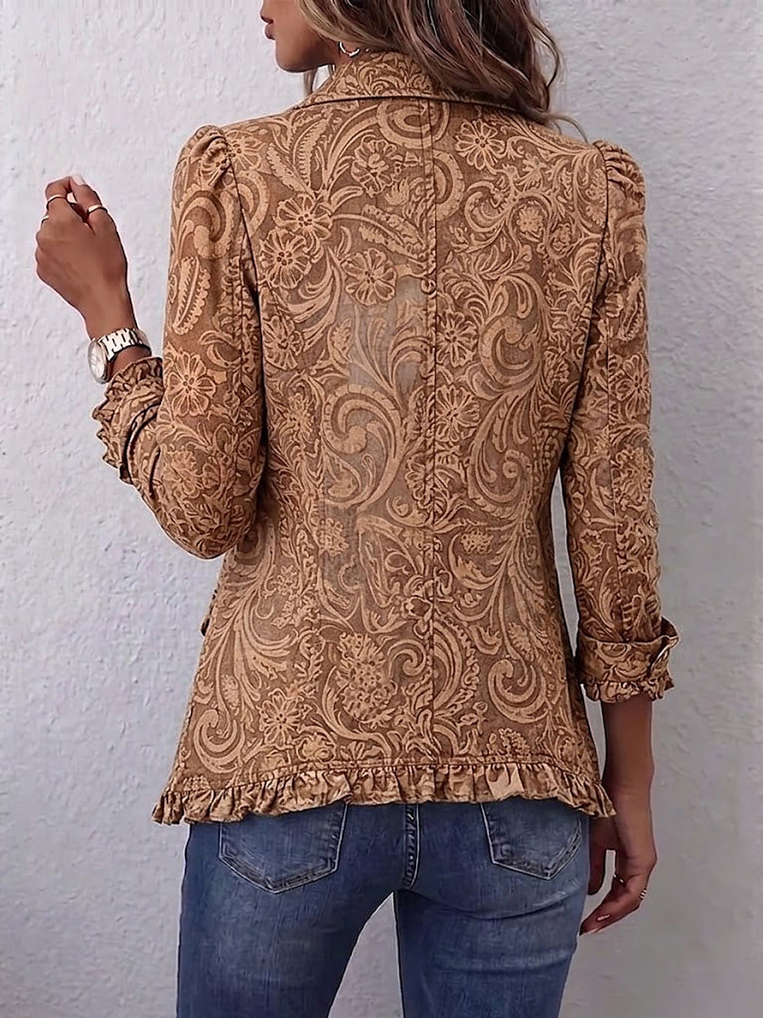 Valentina | Giacca Boho con Volant, Paisley Cammello