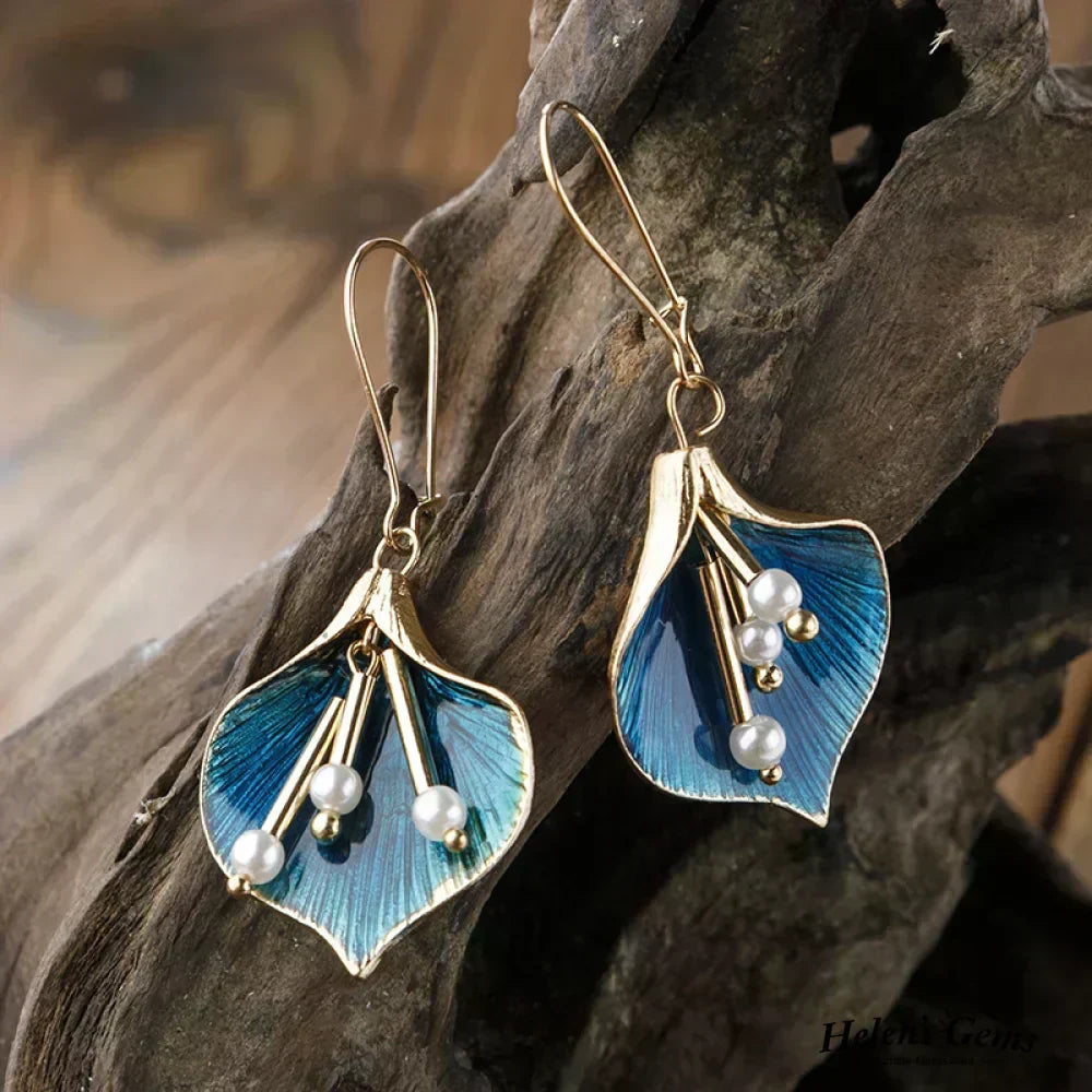 Pendenti in Oro e Blu con Perle