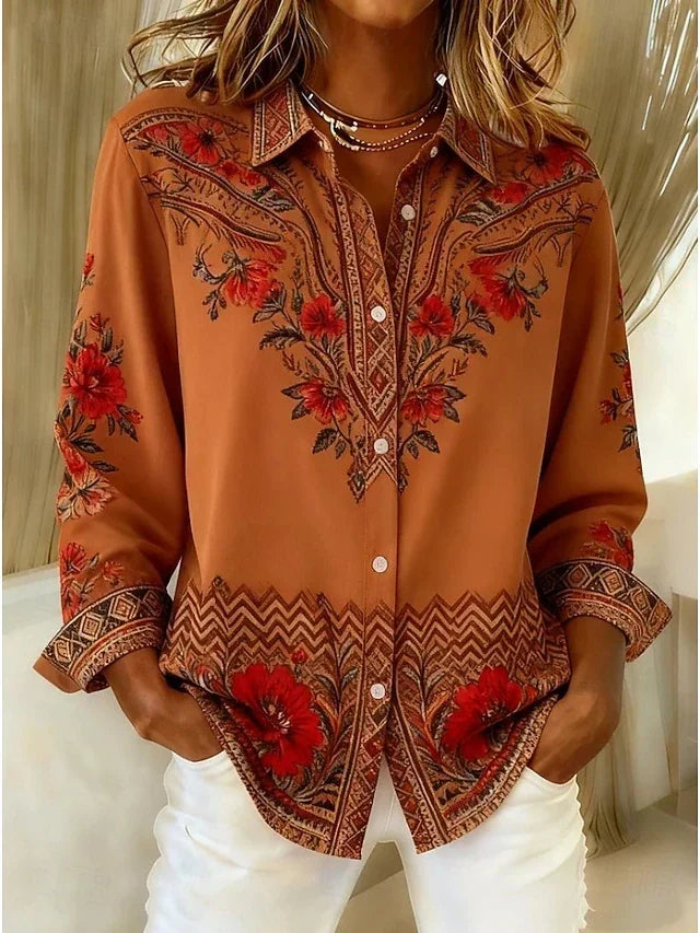 Dawnflora™ | Blusa Artistica a Maniche Lunghe con Motivo Floreale
