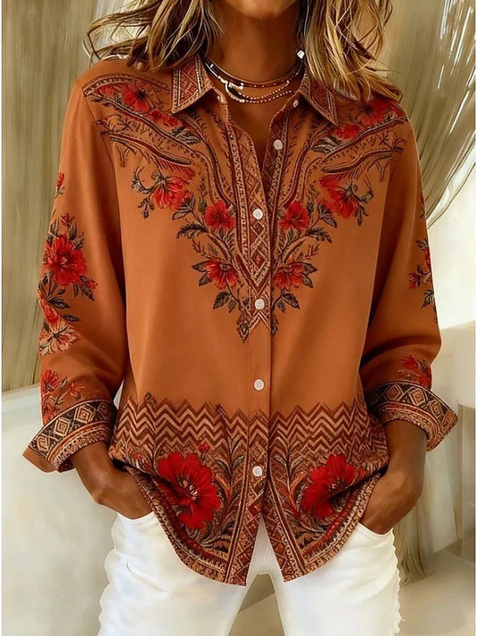 Dawnflora™ | Blusa Artistica a Maniche Lunghe con Motivo Floreale